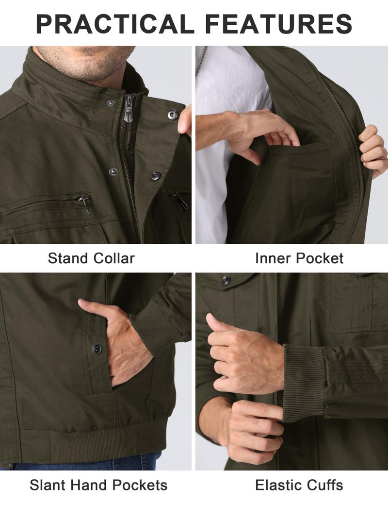 CRYSULLY Men's Fall Jackets Multi Pocket Tactical Cotton Safari Jacket Casual Cargo Jacket - Image 5